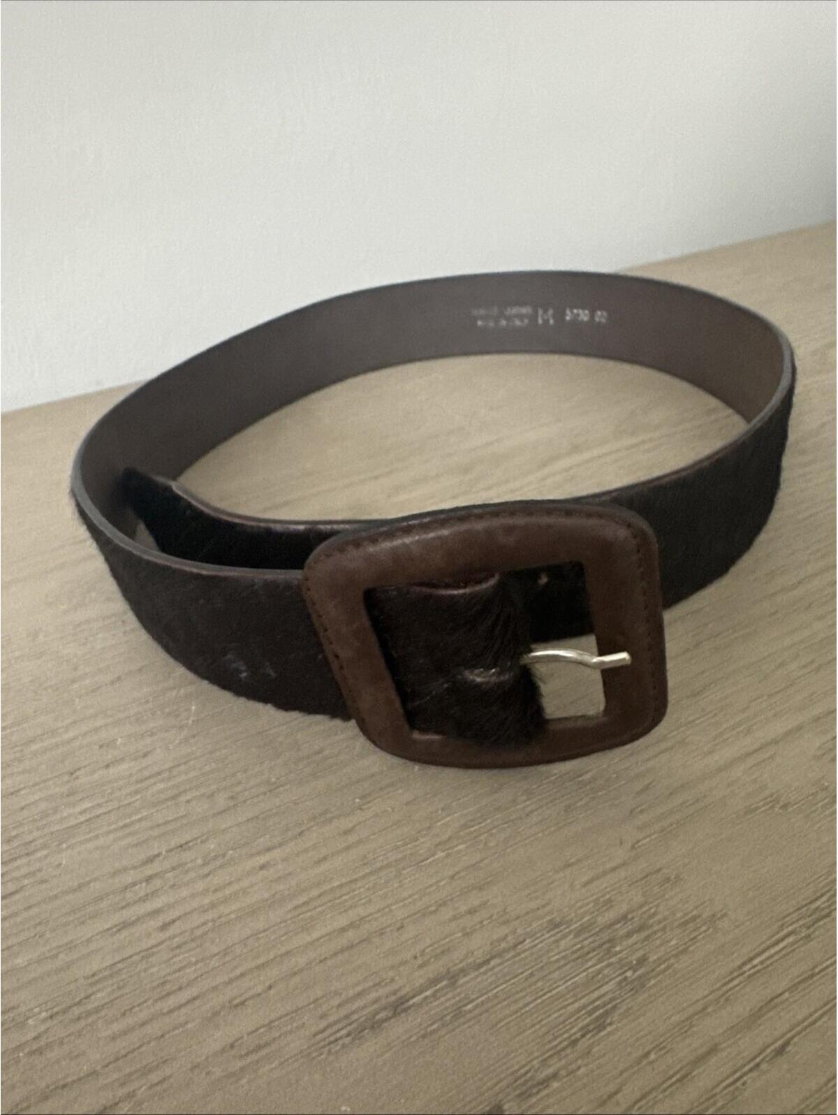 Women’s Belt Chocolate Leather And Pony Hair Medium Made In Italy New No Tags